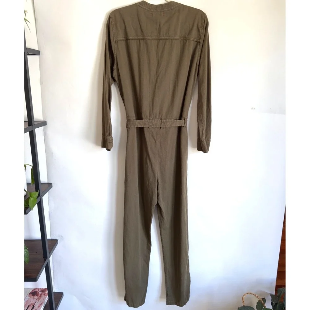 Xirena‎ Long Sleeve Wylie Jumpsuit-Button Front Tie Waist-Khaki Green-Size S NWT